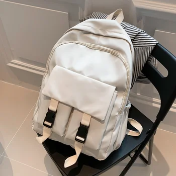 Женский рюкзак с пряжкой, однотонный модный рюкзак, университетский рюкзак для подростков, школьный рюкзак для студентов, нейлоновый рюкзак для ноутбука, сумка для книг