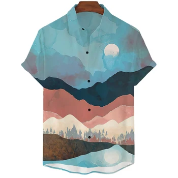 Мужская рубашка с рисунком горы Фудзи, мужская одежда с принтом, Гавайская толстовка, повседневные топы, уличные футболки, Свободная рубашка оверсайз