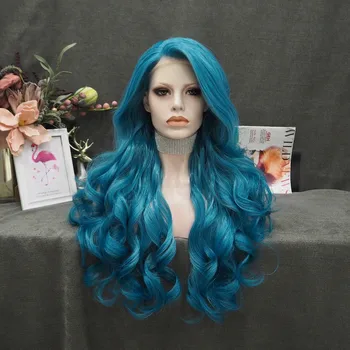 Плотности нежно-голубой прозрачный блонд кружева передние синтетические волосы парики для чернокожих женщин дешевые 13x4 кружева передние парики из натуральных