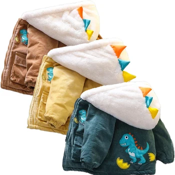 Зимняя детская одежда для маленьких девочек и мальчиков, милое пальто с рисунком динозавра из мультфильма, теплые флисовые куртки, модная верхняя одежда для детей.