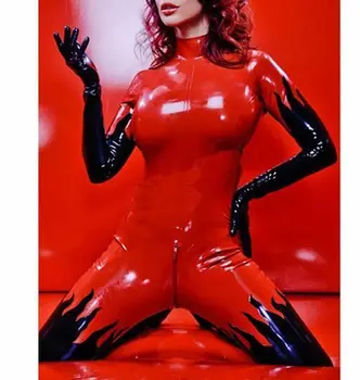 100% Новый латексный костюм Rubber Gummi Сексуальный красно-черный комбинезон 0,4 мм, Размер S-XXL