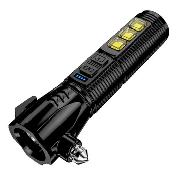 Многофункциональный фонарик с сильным освещением Автомобильный аварийный молоток Аварийный молоток USB Перезаряжаемая Лампа пожарной сигнализации