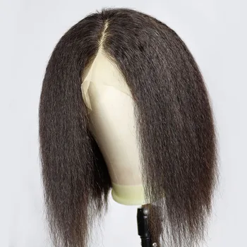 Кудрявые прямые человеческие волосы, короткий боб, кружевные фронтальные парики из натуральных черных бразильских человеческих волос, U-образная часть, кружевные парики с закрытием