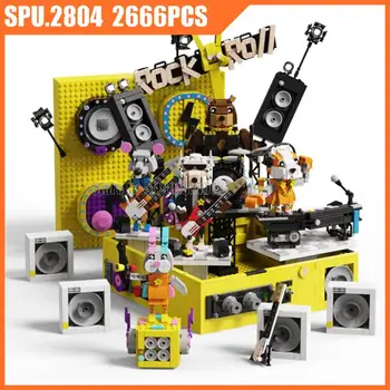 Sy7899 2666шт Музыкальная шкатулка для вечеринки с животными, сцена с динамиком Bluetooth, Строительные блоки, Игрушечный кирпич