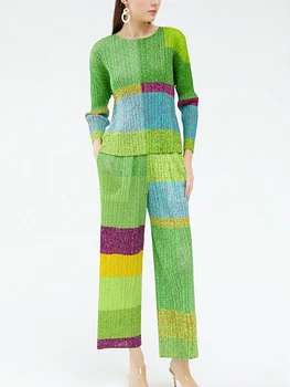 Высококачественная ткань от морщин, комплект из 2 предметов, женская одежда, блейзер + широкие брюки, костюм Одного размера, зеленый, красный, желтый, синий