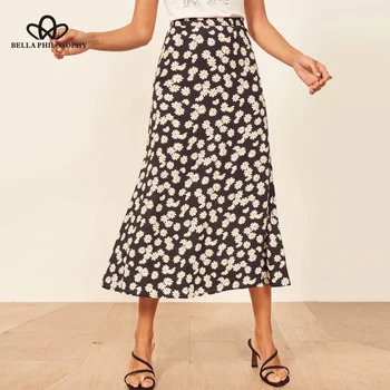 Bella philosophy / 2019, женские модные юбки с цветочным принтом, женская шифоновая юбка в стиле бохо, пляжная юбка с высокой талией, женские повседневные юбки