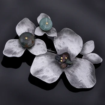 Высококачественные двойные металлические броши с цветами, Женские Аксессуары для шарфов, Брошь из натурального камня в стиле ретро, булавки, модные украшения XZ203