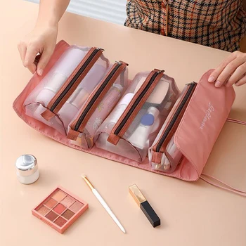 Косметичка 4 В 1 из нейлоновой сетки, съемная сумка для хранения макияжа, Многофункциональная Портативная сумка для хранения большой емкости.