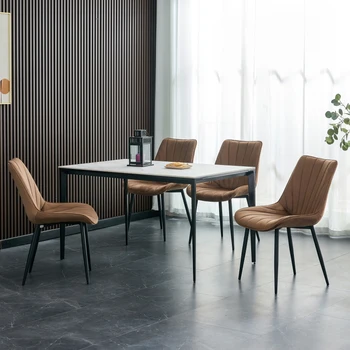 4 комплекта бархатных современных обеденных кухонных стульев со спинкой-подушкой, ножками с черным покрытием, мягким боковым стулом для кухни ресторана