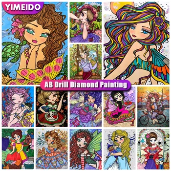 YIMEIDO 5d AB Diamond Painting Набор для вышивки крестом для девочек, Алмазная вышивка, мультяшные картинки из стразов, Мозаичный декор для дома