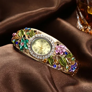 2022 Модные Роскошные часы для женщин с бриллиантовым браслетом в виде садового цветка, расписанные вручную Кварцевые женские часы Reloj Mujer