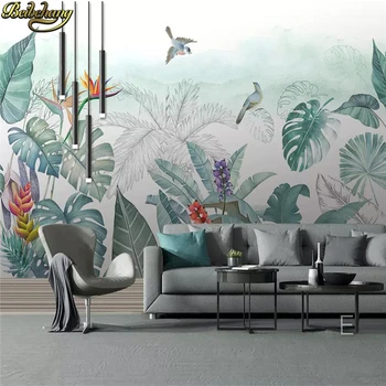 beibehang custom Nordic маленькие свежие тропические растения цветы птицы обои ТВ фон 3D фрески обои для гостиной