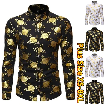 Мужская Повседневная рубашка с длинным рукавом и Крутым Золотым Принтом На Каждый День, Классический Дизайн, Рубашка На пуговицах, Модная Приталенная рубашка XS-8XL