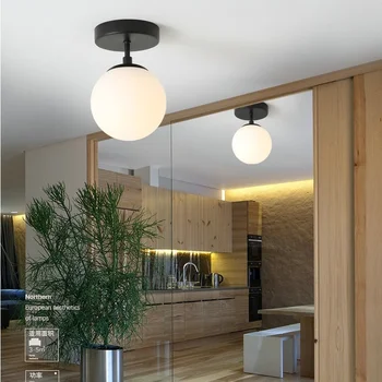 Скандинавский минималистичный современный потолочный светильник с круглым стеклянным шаром, подвесной светильник для коридора, светильники для гостиной, подвесные светильники