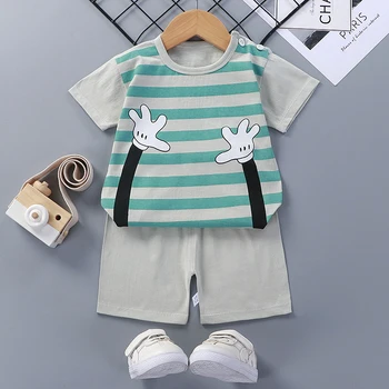 Летняя детская футболка, костюм, жилет для маленьких мальчиков и девочек, комплект одежды из 2 предметов, хлопковая детская рубашка, шорты, комплекты детской одежды