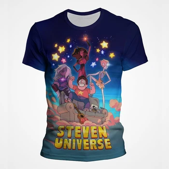Футболки с 3D-принтом аниме Steven Universe, Модные футболки оверсайз для мальчиков и девочек, футболки с круглым вырезом и мультфильмами, Детские футболки, Одежда