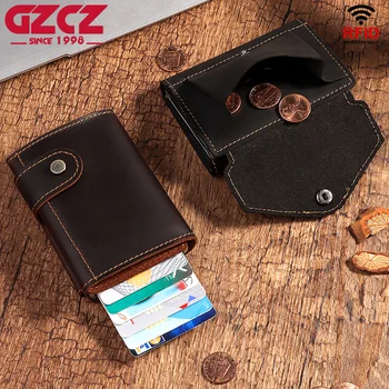 GZCZ Crazy Horse Кожаный бумажник для карт для мужчин с защитой от сканирования RFID, держатель для кредитных банковских карт, тонкий мужской держатель для наличных денег в три складки