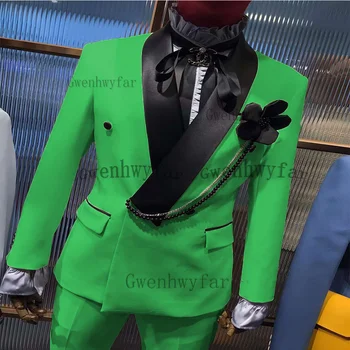 Двубортные Зеленые мужские костюмы Gwenhwyfar, изготовленный на заказ мужской свадебный костюм, Смокинг, деловой пиджак для выпускного вечера, брюки