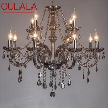Современная люстра OULALA, светодиодная свеча, подвесной светильник, Хрустальные дымчато-серые светильники для дома, гостиничного зала