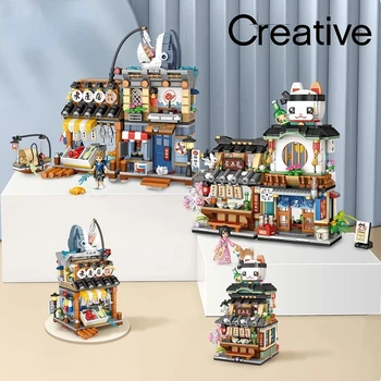 790 шт. строительных блоков, вид на улицу в японском стиле, магазин водных товаров Izakaya, мини-игрушка-головоломка из мелких частиц, девочка