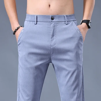 2023 Мужские тонкие брюки, однотонные брюки, элегантные повседневные брюки-стрейч делового кроя, мужские официальные дышащие брюки