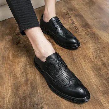 Кожаная обувь Doudou, Мужская Черная Летняя Модная Универсальная Повседневная Мужская обувь в Британском деловом стиле, Новинка 2023 года, Модная обувь