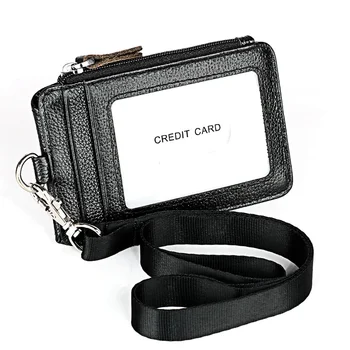 Женский кошелек из натуральной кожи с держателем кредитной карты, мужской кошелек на молнии, карман для деловых удостоверений личности, сумки-портмоне с завязками на шее