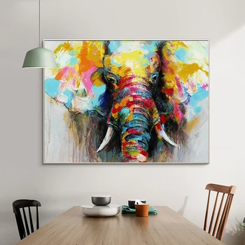 Красочный слон, современная акварельная живопись, настенное искусство, печать на холсте, плакат, Яркая картина для гостиной, домашний декор, Cuadros