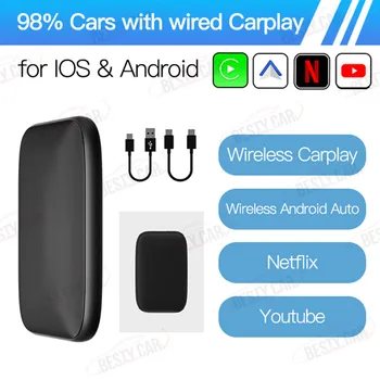 Bestycar Проводной и беспроводной Автомобильный адаптер Carplay AI box Android Auto Adapter с Netflix YouTube Для Воспроизведения мультимедиа на универсальной автомобильной SD-карте