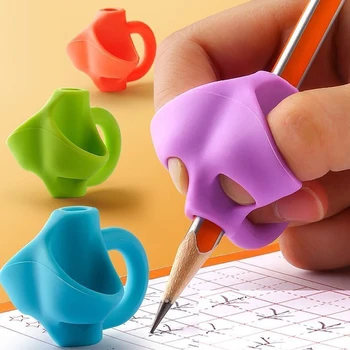 2 детских карандаша с тремя пальцами, Силиконовый держатель для ручек, Правильная осанка ученика, Обучающий инструмент для письма, Правильное устройство