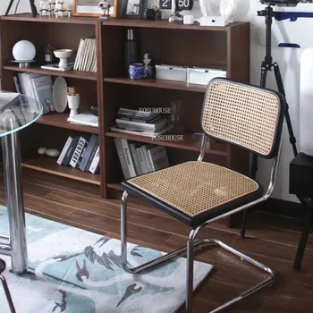 Скандинавский обеденный стул для кухни, мебель для дома, художественное кресло, офисный стул, простые стулья из ротанга с одинарными вставками из кованого железа
