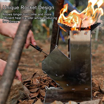 складная дровяная печь из нержавеющей стали 1шт Уникальный дизайн ракеты Складная походная дровяная печь для охоты, рыбалки, палатки для пикника
