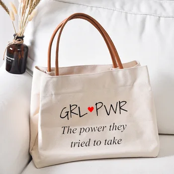 Сумка-тоут с принтом Girl Power, рабочая сумка, подарок для друзей, сумка для книг, женская модная холщовая пляжная сумка, сумочка
