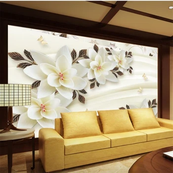 wellyu papel de parede Пользовательские обои 3D резьба по нефриту белый цветок ювелирные изделия ТВ фон стены duvar kagit behang