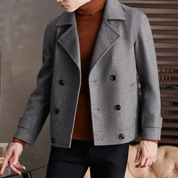 Осенне-зимнее мужское новое персонализированное двубортное кашемировое пальто большого размера с коротким лацканом
