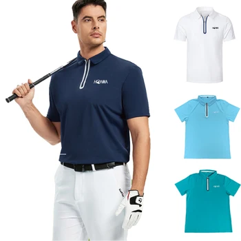 Летняя новая одежда для гольфа, мужская футболка с коротким рукавом, Влагоотводящий быстросохнущий трикотаж, Эластичная спортивная дышащая футболка высокого качества.