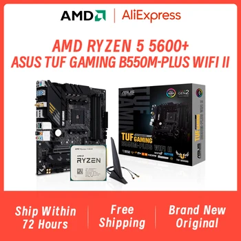 Новый настольный процессор Amd ryzen 5 5600 PCIe 4.0 с 6-ядерным 12-разрядным разъемом AM4 + Материнская плата ASUS TUF GAMING B550M-PLUS WIFI II для ПК