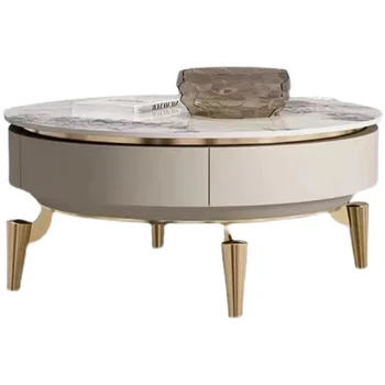 Итальянский светлый роскошный круглый чайный столик из каменной плиты высокого класса, гостиная виллы 2022, современный простой чайный столик, комбинация ТВ-шкафов