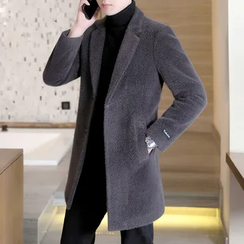2023 Шерстяное пальто мужское средней длины осенне-зимняя корейская версия повседневное мужское шерстяное пальто плюс хлопчатобумажный утолщенный топ tide youth
