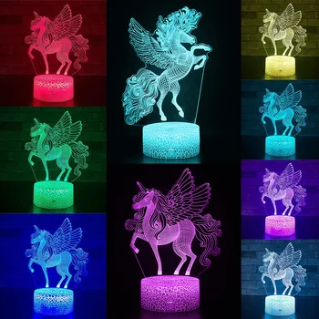3D Светодиодный Ночник с USB-Пультом Дистанционного Управления и Сенсорным Управлением Unicorn-series 16 Цветов Сменная Светодиодная Настольная Лампа Для Детской Рождественской Спальни Подарок