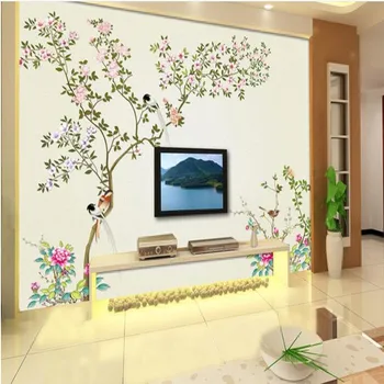 масштабные фрески wellyu на заказ, ручная роспись цветов и птиц высокой четкости, обои для стен на фоне телевизора