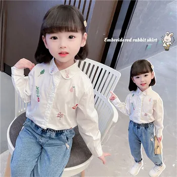 Детская блузка для девочек, куртка, верхняя одежда 2023, весенне-осенний топ с принтом, пляжные рубашки, хлопковая одежда для малышей