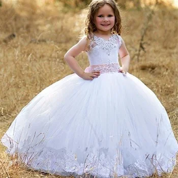 Милое свадебное платье с цветочным узором для девочек, Кружевная аппликация, юбка для принцессы, Одежда для Первого Святого Причастия для маленьких Детей На заказ