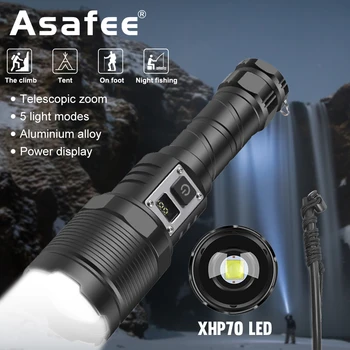 Asafee XHP70 Фонарик высокой освещенности с цифровым дисплеем 30WLED с памятью на большие расстояния, вход и выход для зарядки фонарика Type-C