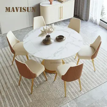 Выдвижной Круглый кухонный стол для столовой Ресторана Мраморный обеденный стол и 6 стульев Современная роскошная мебель для дома