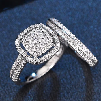 Элегантные обручальные кольца из 2 предметов для женщин, серебро 925 Пробы, Ослепительные Аксессуары из циркона AAAA для женщин, Изящный ювелирный набор