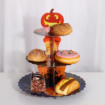 3-ярусная круглая картонная подставка для кексов, тематика Хэллоуина, Картонный держатель для кексов, Принадлежности для украшения вечеринок