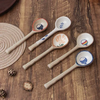 Японская расписанная вручную Ретро-глиняная десертная ложка, Милые мультяшные керамические Маленькие Суповые ложки, Совок для чая, кофе, принадлежности для домашней кухни