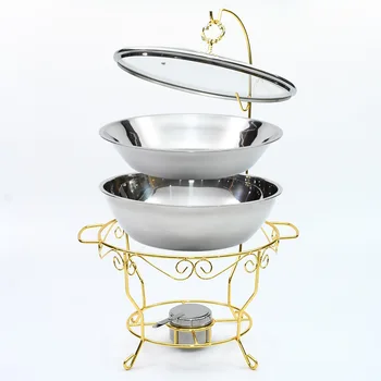Золотые подогреватели для еды плита для шведского стола круглая подвесная крышка спиртовая плита печь для супа поднос для гостиничного ресторана набор посуды столовые приборы