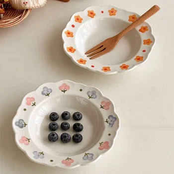 Керамическая тарелка с подглазурным цветком, глубокое блюдо для домашних спагетти, диск для завтрака, фруктово-овощной салат, десерт, блюдо для торта